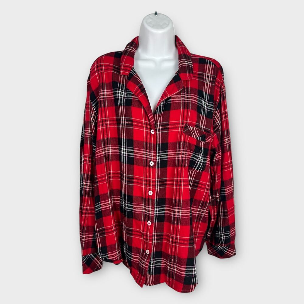 Victorias Secret Pajama Top Red Black Plaid Size XL‎ PJ Lounge Wear Button Up